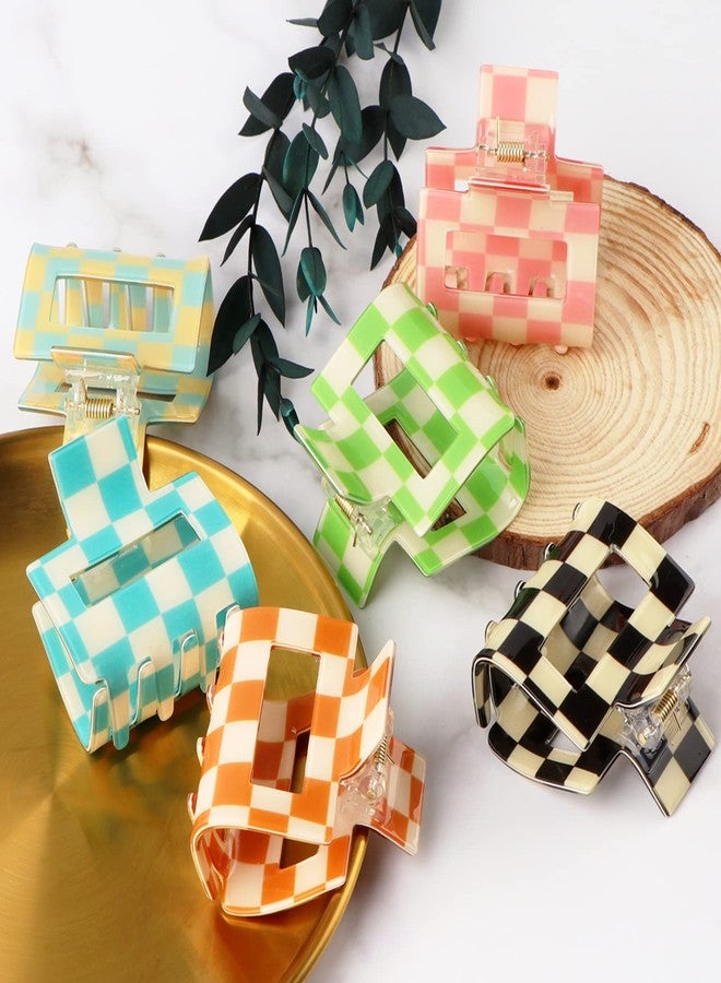 Airsky 6 Pack Checkered Hair Claw Clips, Square Medium Hair Clips, 2 x 2 x 1.1 in, One Size Fits All, Non-Slip Design for Women Girls Long Short Thin Hair - Image 2